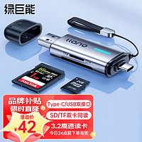IIano 綠巨能 llano） USB/Type-C讀卡器3.0高速SD/TF卡多功能合一單反相機佳能手機iPad行車記錄儀監控存儲內存卡
