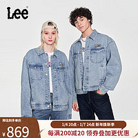 Lee24早春舒适凸印字母设计浅蓝色男女同款骑士牛仔夹克外套 浅蓝色（尺码偏大，拍小一码） XL