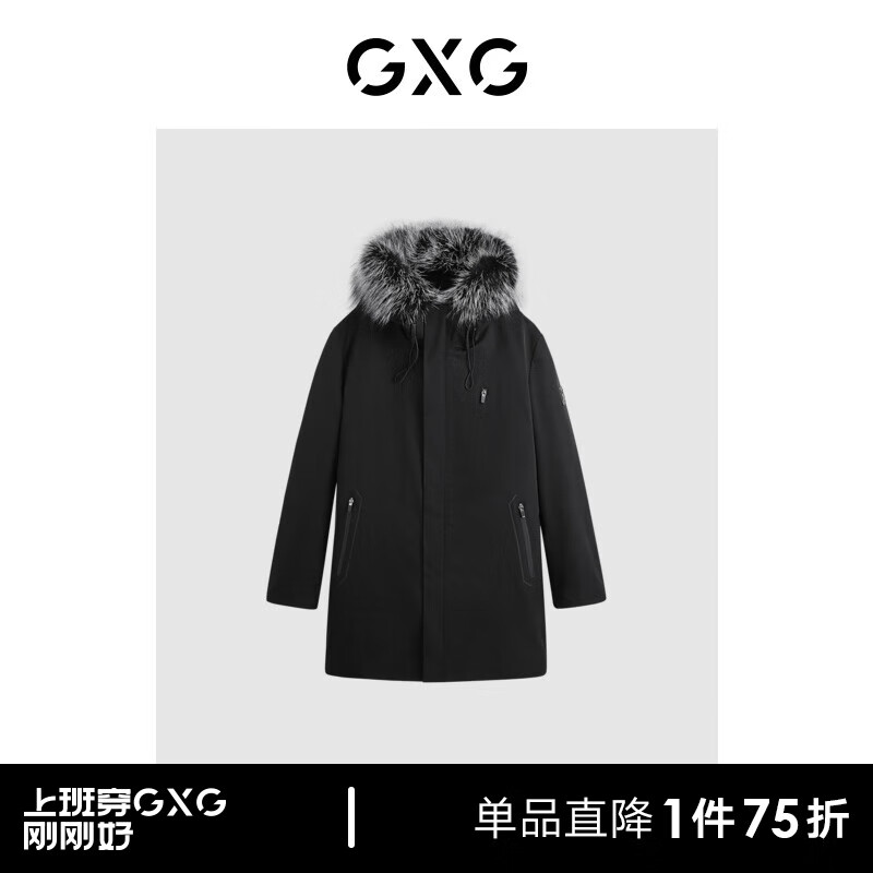 GXG男装 黑色重磅派克服皮草 23年冬季GEX11529524 黑色 180/XL
