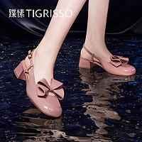 tigrisso 蹀愫 2023新款甜美減齡圓頭漆皮蝴蝶結中跟時裝涼鞋女鞋TA43109-52