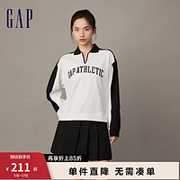 Gap 盖璞 女装冬季2023LOGO纯棉半开襟POLO领T恤836108宽松廓形上衣 白色 165/84A(M)亚洲尺码