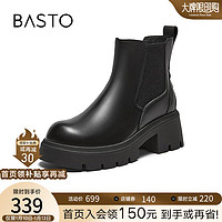 BASTO 百思图 简约休闲烟筒靴粗跟女短靴SD610DD3 黑色 36