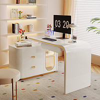 华纳斯书桌 轻奢转角书桌书柜梳妆台双人长办公家用伸缩奶油风电脑桌 奶油白2.6米双人书桌+置物柜 奶油白|2.6米双人书桌+置物柜
