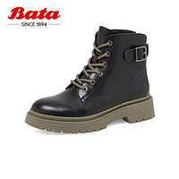 Bata 拔佳 马丁靴女冬商场牛皮英伦风牛皮厚底短筒靴2331DDD2