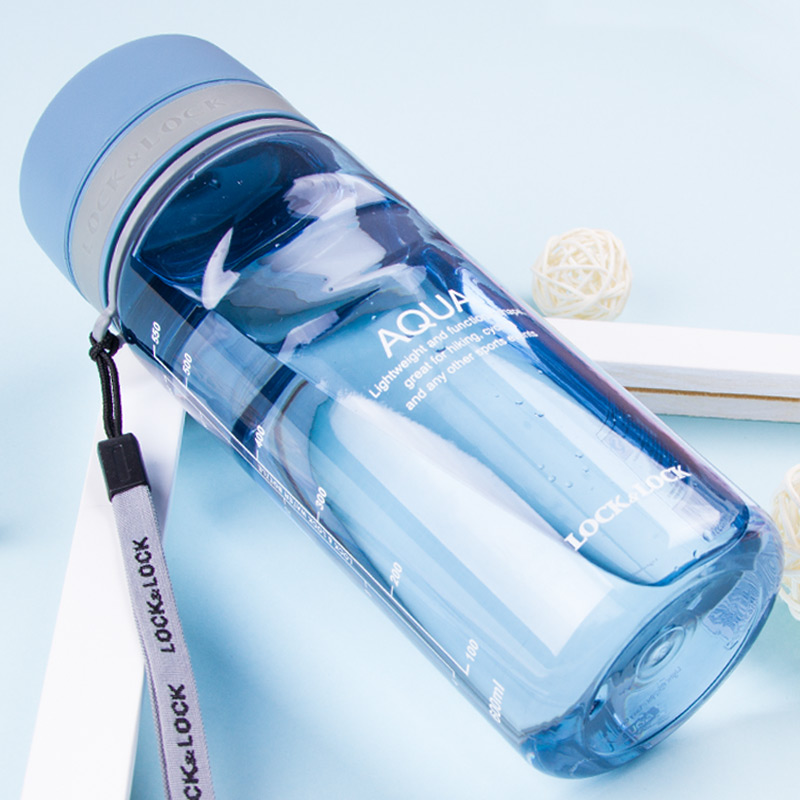 乐扣乐扣水杯夏季户外运动水杯男女水杯透明塑料大容量便携随手杯旅行 蓝色 600ml