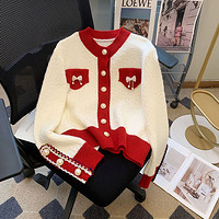 BTTKDL 设计感小众针织开衫温柔风红色外套