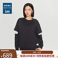 Lee日本设计标准版型分层设计袖女圆领套头长袖卫衣潮 深灰色 M