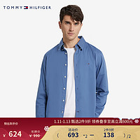 TOMMY HILFIGER 秋冬男纯棉斜纹商务休闲小绣标尖角扣合身衬衫外套29460 蓝色C4Q