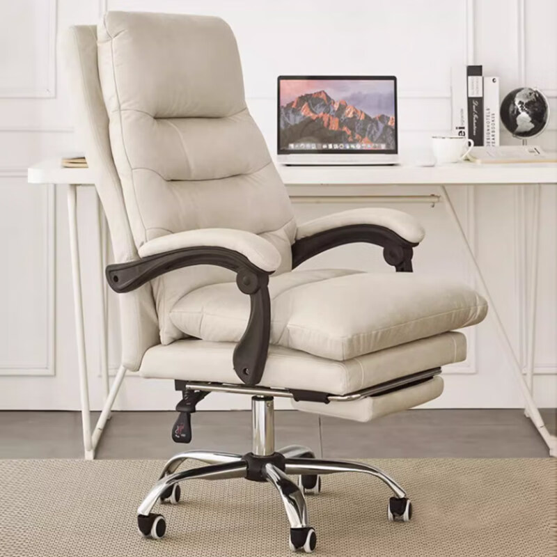 密林电脑椅家用可躺老板椅商务靠背椅子舒适人体工学椅书房久坐办公椅 米灰色+脚踏-科技布靠背多档调节