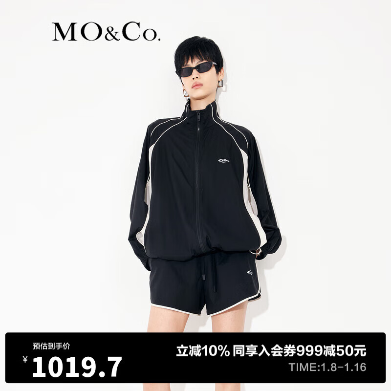 MO&Co.【UPF40+防晒服】23夏运动撞色夹克外套MBC2JKTT04 黑色 S/160