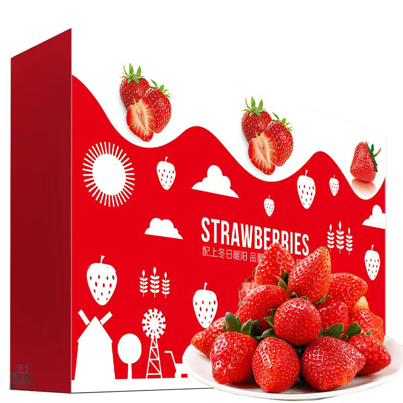 HYOJOO大凉山高山露天种植草莓现摘现发 农家草莓产地直发新鲜直达 精选红颜草莓 单果（10-15g） 彩箱装 净重4.5-5斤