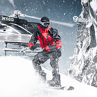 怪物守护者 男子冬季户外高领保暖黑红拼接防风防水滑雪服