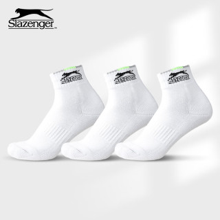 Slazenger 网球袜男女毛巾底羽毛球袜透气运动袜3双装白色中筒