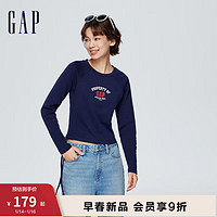 Gap 盖璞 女装春季2024LOGO学院风修身长袖T恤873874洋气休闲上衣 海军蓝 155/76A(XS)亚洲尺码