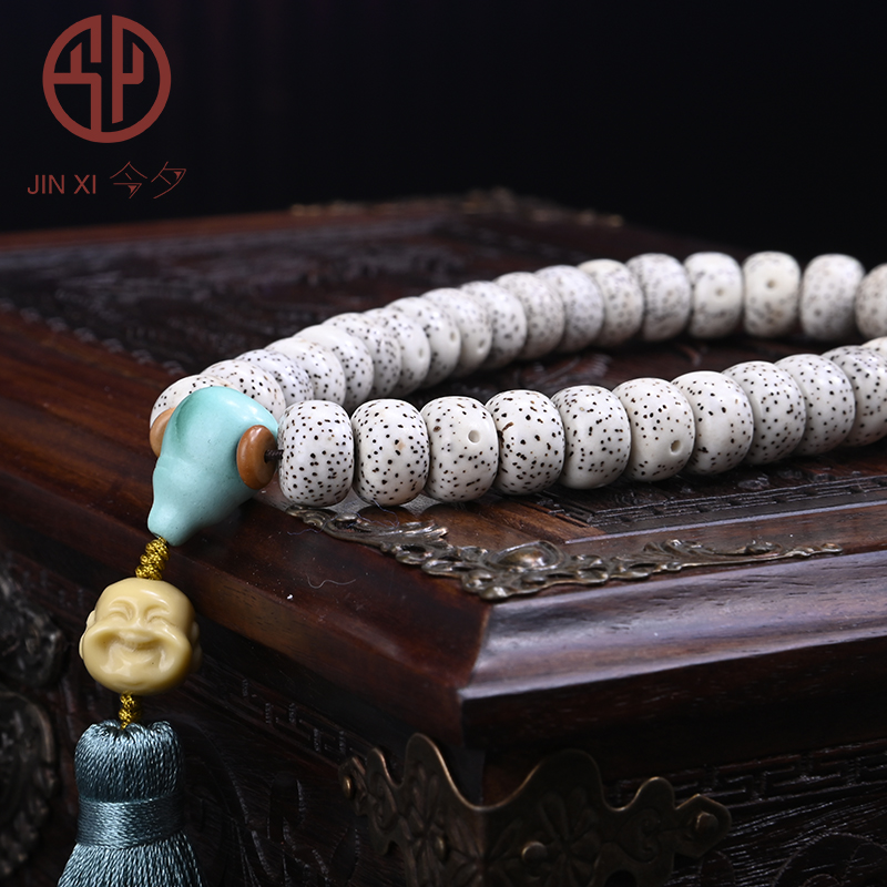 今夕海南精品星月菩提子手串手持佛珠脱脂顺白蒙松龙涎玉文玩手链男女 星月菩提手持 12*8mm桶珠36颗