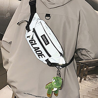格尔顿斜挎包男士胸包腰包单肩包潮流运动手机包防水小背包 浅灰色（反光不带挂件）
