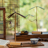 JUHAN 掬涵 平衡竹蜻蜓茶道中式擺件懷舊工藝品茶室復古古風裝飾品禮物