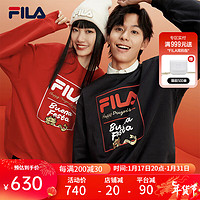 FILA 斐乐 龘龘龙新年款套头卫衣男女2024春季上衣 正黑色-BK 170/92A/M