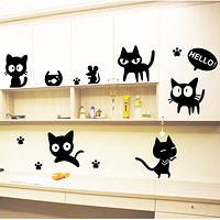 墙彩 小动物墙贴纸卡通可爱猫咪卧室客厅墙壁贴纸儿童房少女心房间布置