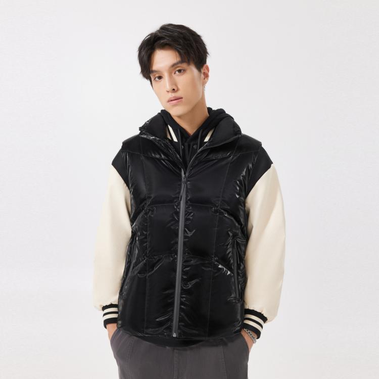 Cabbeen 卡宾 男装90白鸭绒羽绒马甲秋冬款宽松光泽质感外套潮流H