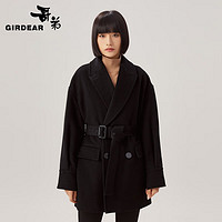 哥弟【GD】西装领中长款羊毛呢大衣外套女（附腰带）1400625 黑 M(3码)