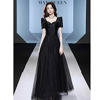塞德勒黑色小晚礼服裙2022宴会高端轻奢小众气质高贵主持人女 黑色长款 XL (116-125斤)