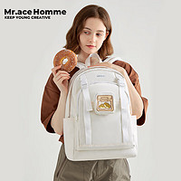 Mr.ace Homme 面粉魔法 百搭通勤双肩包女大学生书包户外旅行电脑背包男 白