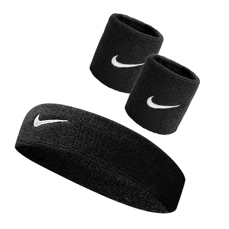 NIKE耐克运动套装男女吸汗头带腕带护具装备 发带护腕组合装黑色