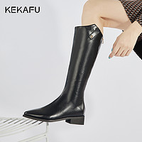 KEKAFU 珂卡芙 高跟靴长靴女靴子黑色小个子不过膝长筒靴马丁靴骑士靴马靴