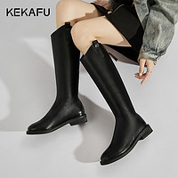 KEKAFU 珂卡芙 黑色不过膝长筒靴女小个子2023秋季新款显瘦长靴高筒骑士靴
