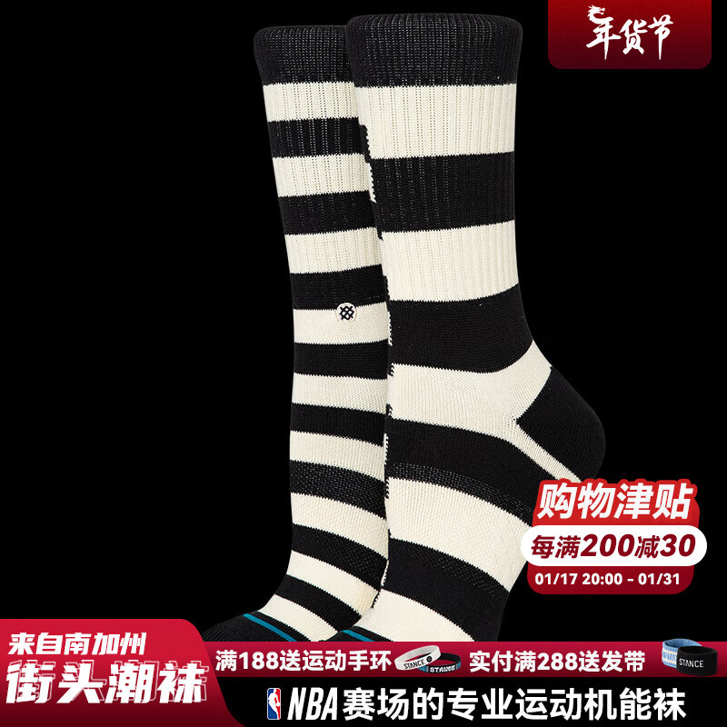 STANCE556时尚中筒袜20鸳鸯黑白条纹男女休闲袜子 黑色 W556D23TIM-CRM M39-42