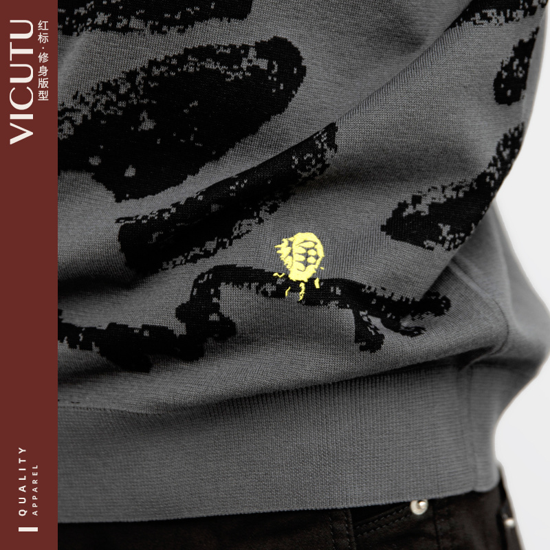 VICUTU/威可多男士长袖针织2024年圆领毛衣简约修身打底衫