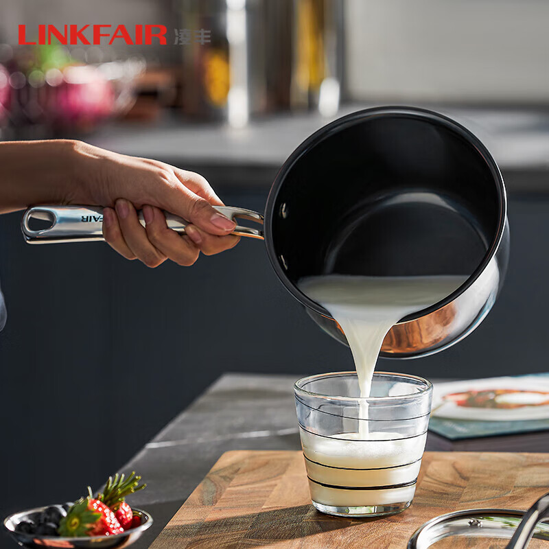 凌丰（LINKFAIR）极钛不粘奶锅宝宝辅食锅煮面锅一人食不粘锅电磁炉煤气炉适用 16cm 1.8L LFNG-JT16DC