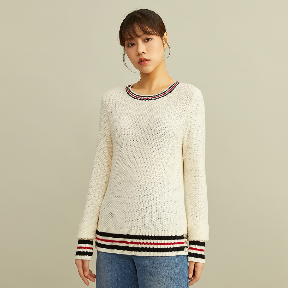 真的好【28日早10点5折抢】 简约拼色海军学院风纯羊毛衫