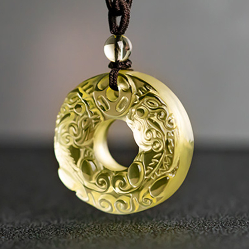 黛螺 天然黄水晶貔貅吊坠平安扣挂件本命年项链 精致绳款