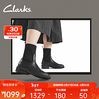 Clarks 其乐 女士蒂勒姆系列秋冬时尚优雅长筒靴休闲女弹力袜靴 黑色 修长楦形