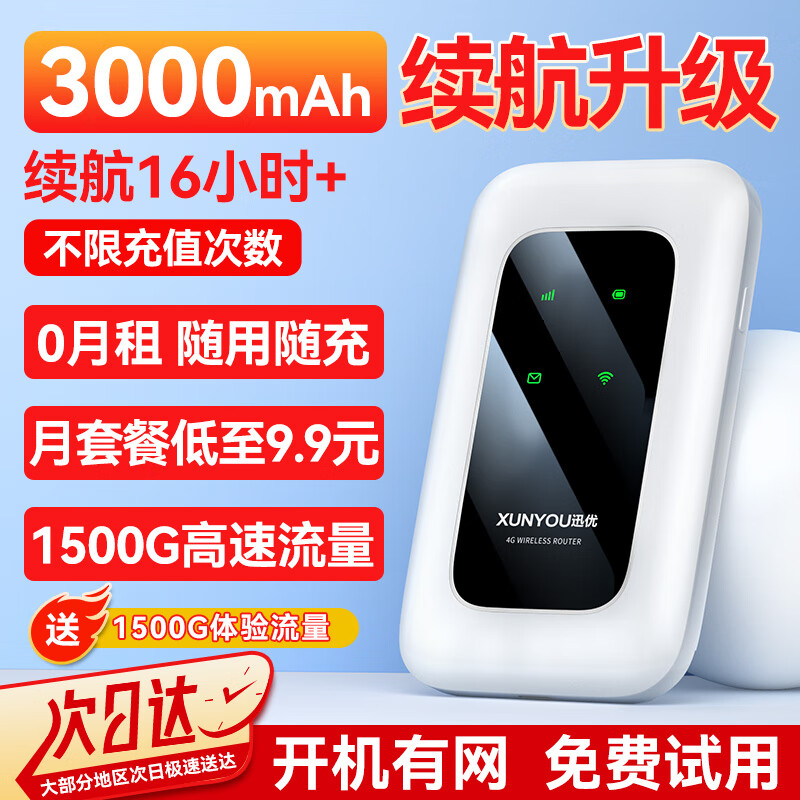 XUNYOU 迅优 随身wifi通用无线网卡便携式4g路由器 儒雅白+全国通用