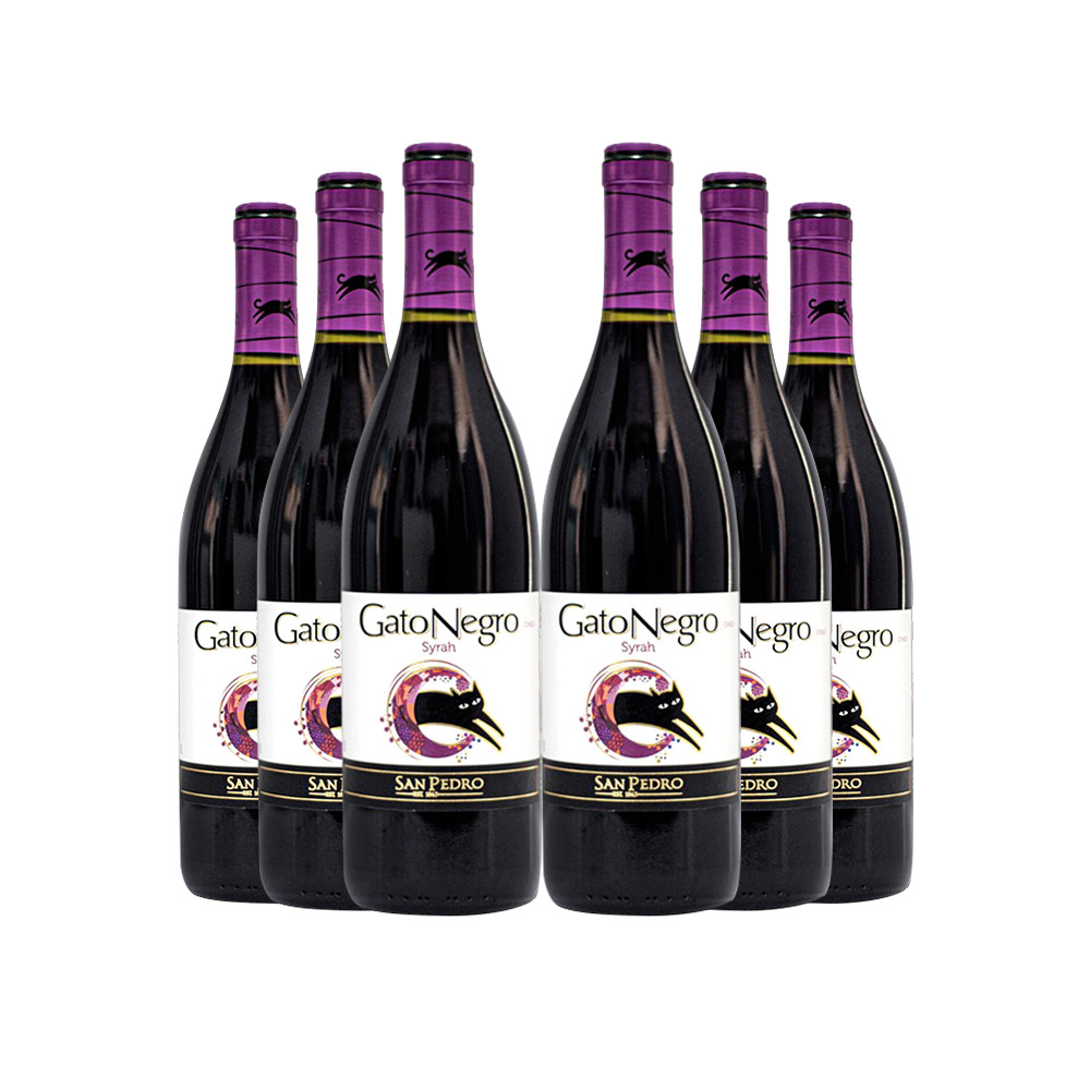 智利原瓶黑猫红酒单一西拉干红葡萄酒整箱750ml*6瓶