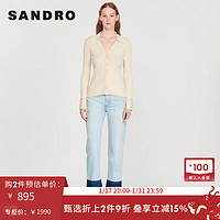 Sandro 女装法式优雅气质修身V型翻领打底衫针织上衣SFPCA00637 淡褐色（偏米） 1