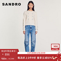 Sandro 女装法式气质清新撞色花卉刺绣蓝色提花针织上衣SFPPU01547 淡褐色  (偏白) 1