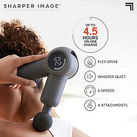 SHARPER IMAGE 筋膜枪按摩器全身运动肌肉放松仪 可调节角度、超静音、4个附件 Powerboost Flex Pivot 黑色