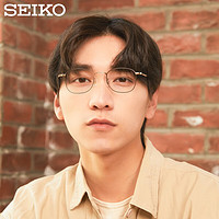 精工(SEIKO)男女款钛合金镜架复古眼镜框架H03097 01金色 仅镜框不含镜片