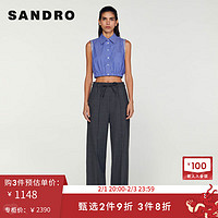 Sandro 2023秋冬新款女装法式气质碳灰色系带收腰长裤SFPPA01265 23/碳灰色 34