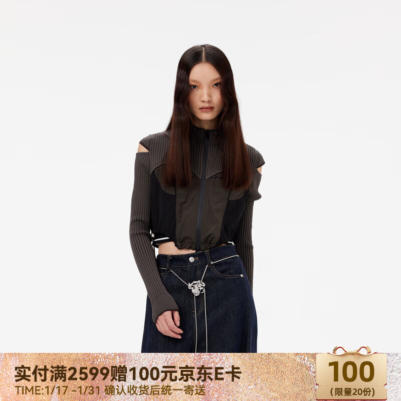 RE'VAN芮范2024春季设计师款街头感机能风坑条毛衫RM10105263 军绿色 M/38