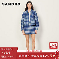 Sandro 女装法式时尚宽松牛仔蓝白格纹针织休闲短款外套SFPCA00553 蓝色 1