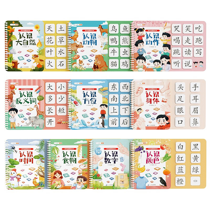 识字启蒙游戏书幼儿识字早教魔术贴识字卡片手撕拉粘贴益智玩具书（全10册）