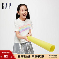 Gap 蓋璞 女童2024春季新款純棉印花圖案圓領短袖T恤兒童裝上衣430239 白色 160cm(XL)亞洲尺碼