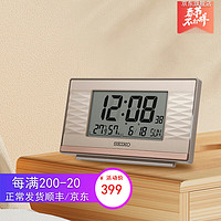 SEIKO日本精工时钟家用温湿度显示日历星期卧室双组闹铃电子闹钟 金色 电池