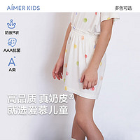 爱慕儿童（AIMER KIDS）男女童春3A抑菌儿童睡衣家居服套头短袖睡衣/睡裤可爱奶皮衣 女三分裤-彩糖AK142F241 170