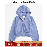 Abercrombie & Fitch 女装 24春Logo辣妹短款修身休闲外套拉链连帽卫衣 356856-1 蓝色 XXS (160/80A)